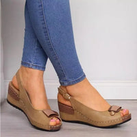 Brigitte | Damen Keilabsatz Sandaletten mit Slingback - Braun