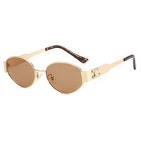 Mary - Retro Ovaler Metallrahmen Sonnenbrille mit getönten Gläsern - Braun/Gold