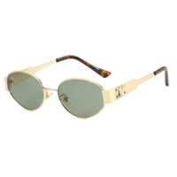 Mary - Retro Ovaler Metallrahmen Sonnenbrille mit getönten Gläsern - Grün/Gold