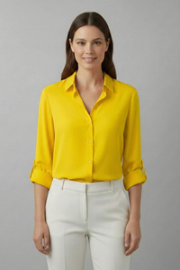 Britta | Damen Langarm Hemdbluse mit Kragen - Gelb