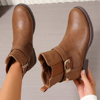 Jemima | Damen Chelsea-Stiefelette mit Westernschnalle und Blockabsatz - Hellbraun