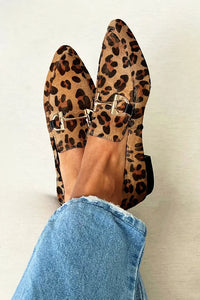 Brunhild | Damen Leopardenmuster Loafer mit Metalldetail - Braun