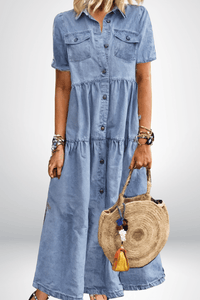 Brunhilde | Damen Jeanskleid Maxikleid mit Knopfleiste - Dunkelblau