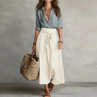 Brunilda | Damen Zweiteiliges Set Bluse Rock - Grau