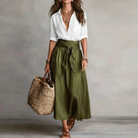 Brunilda | Damen Zweiteiliges Set Bluse Rock - Grün
