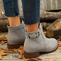 Brynn | Damen Stiefelette mit Blockabsatz und Schnallenriemen - Silbergrau