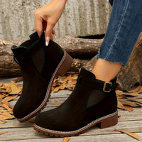 Brynn | Damen Stiefelette mit Blockabsatz und Schnallenriemen - Schwarz