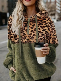 Leopardenmuster Farbblock Pullover - Olive