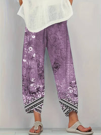 Thimasha - Caprihose Im Vintage Blumenmuster Mit Elastischem Bund - Lila