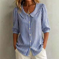 Greta | Damen Gestreifte Bluse mit Knopfleiste - Blau