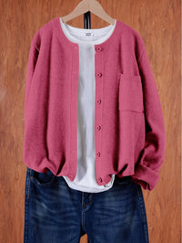 Eugenia | Damen Rundhals-Cardigan mit Knöpfen und Tasche - Rosa