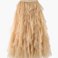 Damenrock Elegante Mehrlagige Volant Romantisches Festkleid - Beige