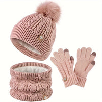 3-teiliges Winterset für Damen mit Mütze, Schal und Handschuhen - Rosa