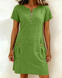 Hanna | Leinenmix-Sommerkleid - Grasgrün