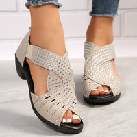 Denuta – Zehenfreie Keilabsatzsandalen Mit Strasssteinen - Khaki