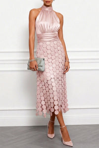 Céline | Damen Halter Midi Kleid - Rosa