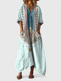 Calypso | Damen Paisley Boho Maxikleid mit V-Ausschnitt - Puderblau