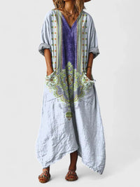 Calypso | Damen Paisley Boho Maxikleid mit V-Ausschnitt - Hellblau