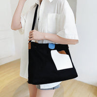 Canvas-Schultertasche für Damen - Schwarz
