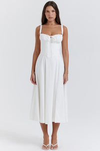 Carmen | Damen Midikleid – Leidenschaftliches Elegantes Midi Kleid - Weiß