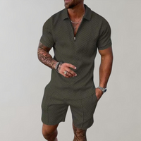 Caspian | Herren Texturiert Polo Shorts Set - Grün
