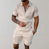 Caspian | Herren Texturiert Polo Shorts Set - Khaki