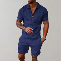 Caspian | Herren Texturiert Polo Shorts Set - Marineblau