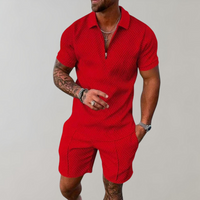 Caspian | Herren Texturiert Polo Shorts Set - Rot