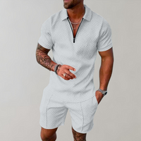 Caspian | Herren Texturiert Polo Shorts Set - Weiß