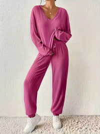 Anja™ - Gemütliches V-Ausschnitt Zweiteiliges Set - Rosa
