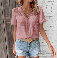 Celestine | Damen Kurzarm Bluse mit V-Ausschnitt - Rosa