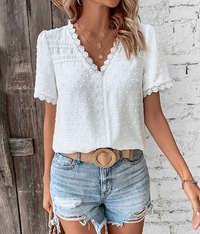 Celestine | Damen Kurzarm Bluse mit V-Ausschnitt - Weiß
