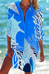 Cerena | Damen Strandbluse Hemdkragen Maritimer Print - Farbe 1