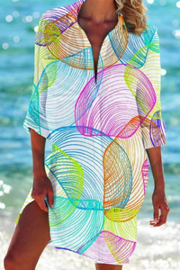 Cerena | Damen Strandbluse Hemdkragen Maritimer Print - Farbe 10