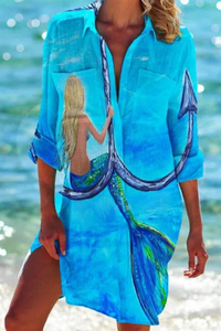 Cerena | Damen Strandbluse Hemdkragen Maritimer Print - Farbe 2