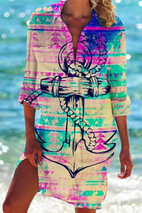 Cerena | Damen Strandbluse Hemdkragen Maritimer Print - Farbe 4