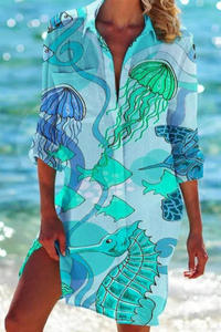 Cerena | Damen Strandbluse Hemdkragen Maritimer Print - Farbe 5