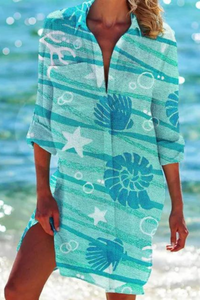 Cerena | Damen Strandbluse Hemdkragen Maritimer Print - Farbe 6