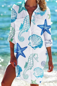 Cerena | Damen Strandbluse Hemdkragen Maritimer Print - Farbe 7