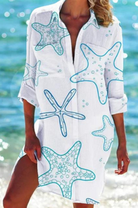 Cerena | Damen Strandbluse Hemdkragen Maritimer Print - Farbe 8