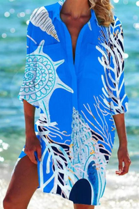 Cerena | Damen Strandbluse Hemdkragen Maritimer Print - Farbe 9