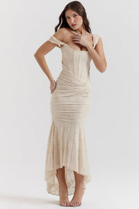 Dania | Damen Taillenbetontes Figurkleid – Sculpted Waist Kleid Elegant - Beige