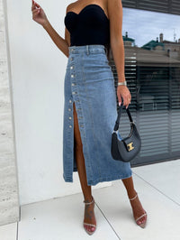 Chiara | Damen Jeansrock Figurbetont Modern Vielseitig - Hellblau
