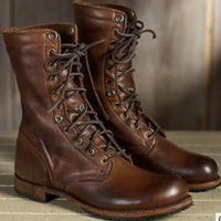 Christina | Damen Hohe Schnürung Braune Lederstiefel - Dunkelbraun
