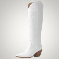 Clara | Damen Kniehohe Western Cowboystiefel - Weiß