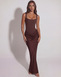 Claudia | Damen Eckigem Ausschnitt Drapiertes Abendkleid - Braun