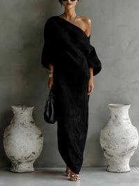 Clementine | Damen Asymmetrisches One-Shoulder Maxikleid - Schwarz