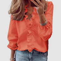 Clementine | Damen Florale Rüschen Langarmbluse - Rot