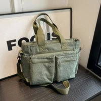 Nora | Cord Tote Bag Damen Schultertasche Mehrfachtaschen Reißverschluss - Grün