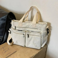 Nora | Cord Tote Bag Damen Schultertasche Mehrfachtaschen Reißverschluss - Beige